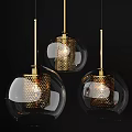 Modern Stylish Hanging Chandeliers With Transparent Glass Balls And Gold Honeycomb Metal Mesh