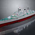 Detailed Warship Model Number 120 With White Hull Red Bottom Deck Funnels And Masts