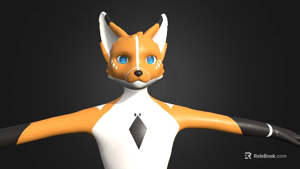 Game Movie Character Cartoon Fox With Orange White Fur Blue Eyes Black Diamond Ornament 3d model 