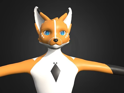 Game Movie Character Cartoon Fox With Orange White Fur Blue Eyes Black Diamond Ornament 3d model
