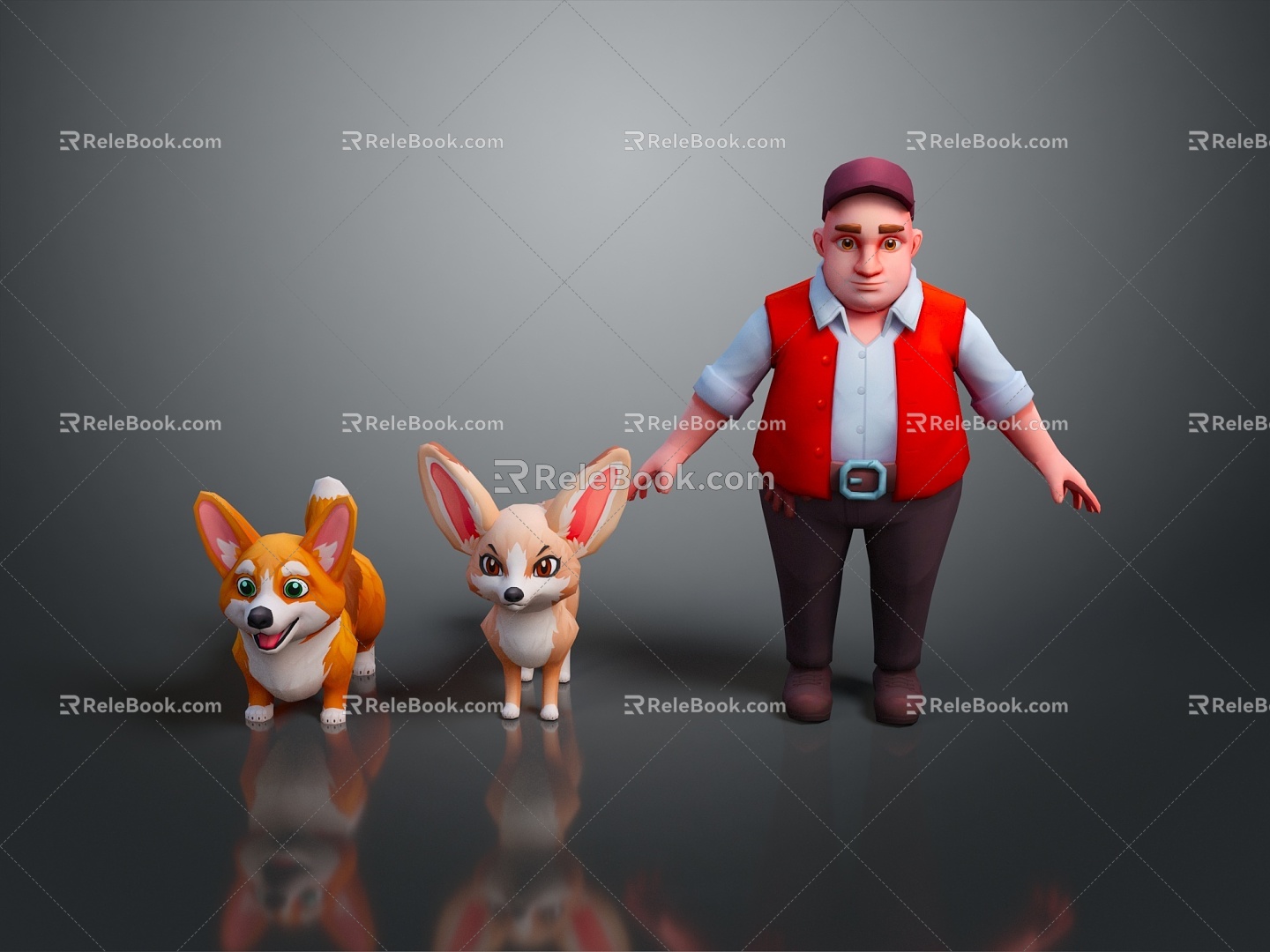 Modern game character fox pet dachshund 3d model