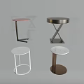 Modern Stylish Side Tables With Marble Top Cross Base And Round Design 3d model