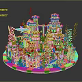 Cartoon Underwater Scene With Building Blocks Towers Blue Domes Green Plants And Octopus Decoration