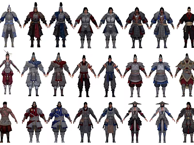 Ancient Historical Characters Showcasing Diverse Armor And Costume Design Variations 3d model