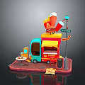 Vibrant Food Truck With Ice Cream Cone Fries Table Street Sign And Menu Board