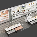 Modern P-6 Specialty Store with Bright Lighting Display Shelves and Colorful Products in Clean Interior