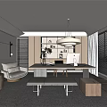Modern Study Room Interior With Desk Bookshelves Armchair Pendant Light And Blinds