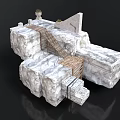 Detailed Rocky Stone Structure With Marble Platforms Wooden Bridge And Staircase