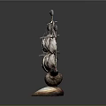 Decorative Shell Sailboat Model With Multiple Shell Sails And Metal Frame Base