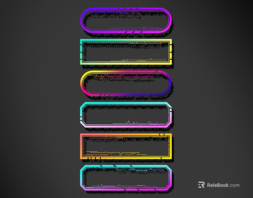 Colorful Decorative Lines Forming Frames Against Black Background Vertically Arranged With Multiple Hues 3d model 