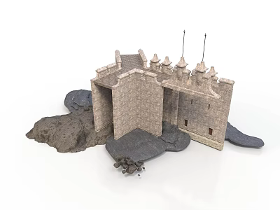 Detailed Medieval Castle Model With Stone Walls Towers And Rocks 3d model