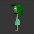 Cartoon Character With Green Hair Light Green Dress Big Eyes And Outstretched Arms