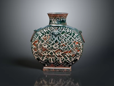 Artistic Sculpture Carving of Traditional Vase with Intricate Geometric Patterns and Square Base 3d model