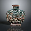 Artistic Sculpture Carving of Traditional Vase with Intricate Geometric Patterns and Square Base