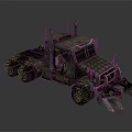 Armored Military Style Old Truck With Large Tires Exhaust Pipes And Front Claws
