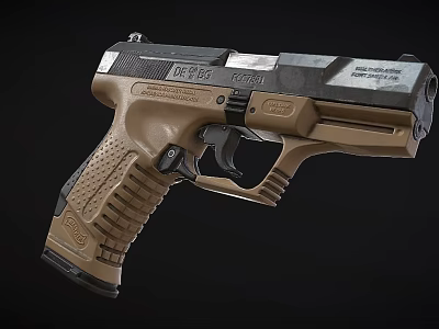 Tan And Black Tactical Pistol With Textured Grip And Semi Automatic Design 3d model