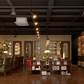 Cozy Café Interior Design With Pendant Lights Wooden Bookshelves Green Plants And Tables