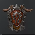 Ornate Medieval Shield Design Featuring Metal Spikes Red Emblem And Horns