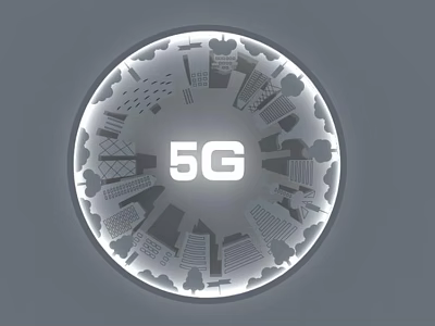 Creative Wall Decor With 5G Symbol And Urban Architecture Icons Design 3d model