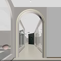 Modern School Corridor With Arched Doorways Lighting Mirrored Walls And Decorative Elements 3d model