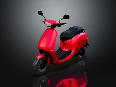 Red Modern Scooter With Black Seat And Side Mirrors On Reflective Surface 3d model