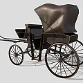 Elegant Vintage Horse Carriage with Black Canopy Brown Seats and Spoked Wheels