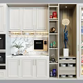 Modern White Kitchen Sideboard With Cabinets Open Shelves Marble Countertop And Built in Lighting