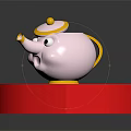 White Teapot With Yellow Accents On Red Hexagonal Platform And Black Background 3d model