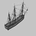 Antique Wooden Sailing Ship With Multiple Masts And Detailed Deck Rigging 3d model