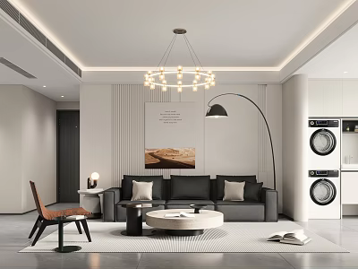 Modern Minimalist Open Plan Living And Dining Area With Cozy Stylish Home Furnishings 3d model