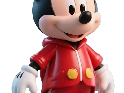 Cute Mickey Mouse Figure In Red Hoodie With Yellow Buttons And White Gloves 3d model