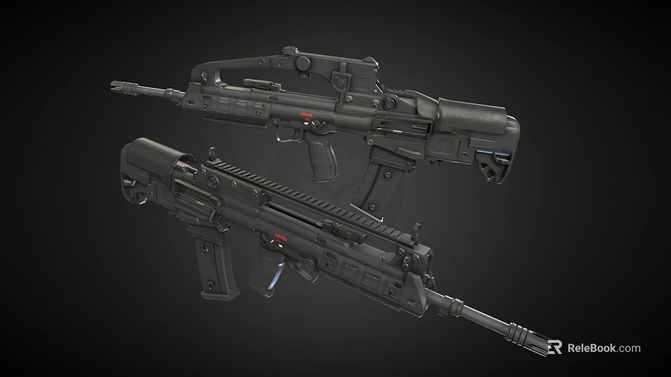 Two Modern Tactical Rifles Display Featuring Barrel Stock Scope And Magazine Components 3d model