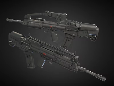 Two Modern Tactical Rifles Display Featuring Barrel Stock Scope And Magazine Components 3d model