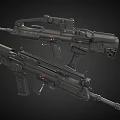 Two Modern Tactical Rifles Display Featuring Barrel Stock Scope And Magazine Components 3d model