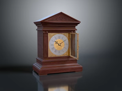 Classic Wooden Mantel Clock With Roman Numeral Face And Glass Door Design 3d model