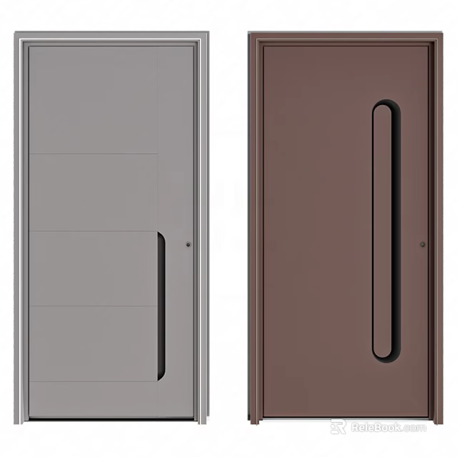 Modern Front Door Design Featuring Gray And Brown Colors With Long Vertical Handle 3d model 