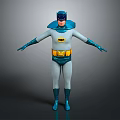 Blue Gray Batman Costume 3D Model with Yellow Belt Blue Gloves and Boots