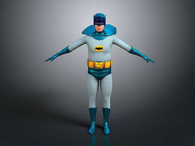 Blue Gray Batman Costume 3D Model with Yellow Belt Blue Gloves and Boots 3d model