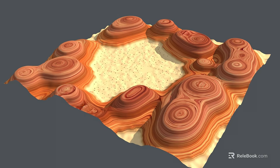Orange And Yellow Swirled Rock Formation With Light Textured Central Area 3d model 