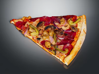 Delicious Fresh Pizza Slice Topped With Pepperoni Mushrooms Onions And Green Peppers 3d model