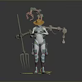 Robot With Yellow Hat And Mechanical Creature Equipped With Mechanical Arms Holding Pitchfork