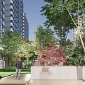 Residential Landscape With High Rise Buildings Lush Greenery Trees Lawns And Leisure Seating Areas