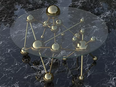 Modern Coffee Table With Glass Top And Golden Metal Sphere Frame Design 3d model
