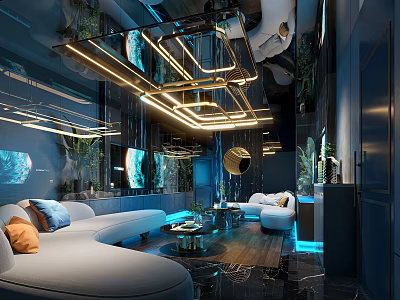 Elegant Luxury KTV Interior With Modern Lighting And Comfortable Seating Decor 3d model