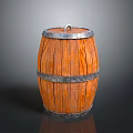 Vintage Wooden Barrel With Natural Wood Grain Metal Hoops And Top Ring