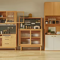 Modern Wooden Sideboard Cabinet With Glass Doors Storage Drawers And Display Shelves In Kitchen