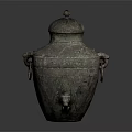 Decorative Ornament Set Bronze Vintage Style Jar With Lid Ring Handle And Animal Head Accents