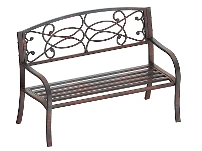 Public Bench With Metal Frame Ornate Scroll Design Backrest And Slatted Seat 3d model