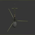 Military Green Helicopter 3D Model With Rotors Transparent Cockpit And Landing Gear