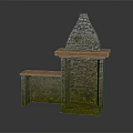 Vintage Stone Wall Lamp With Triangular Top Red Countertop And Mossy Base Design
